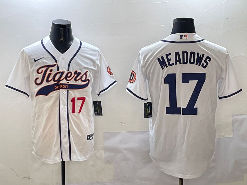 Men Detroit Tigers 17 Meadows White Jointly Name 2025 Nike MLB Jersey style 3